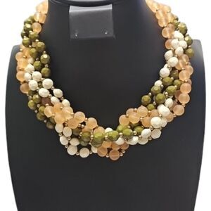 VTG Necklace Mid Century MCM Beaded Statement Chunky Multi Strand Twist Boho